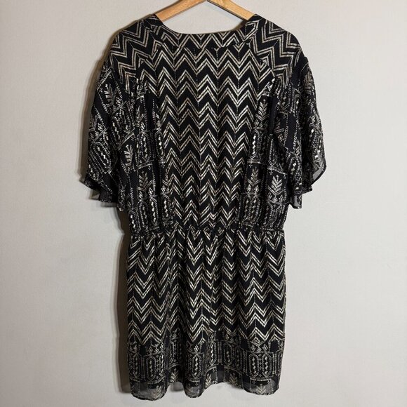 Free People Love Your Chaos Mini Dress Womens Medium Black Gold Drop Waist Tunic - Picture 11 of 15